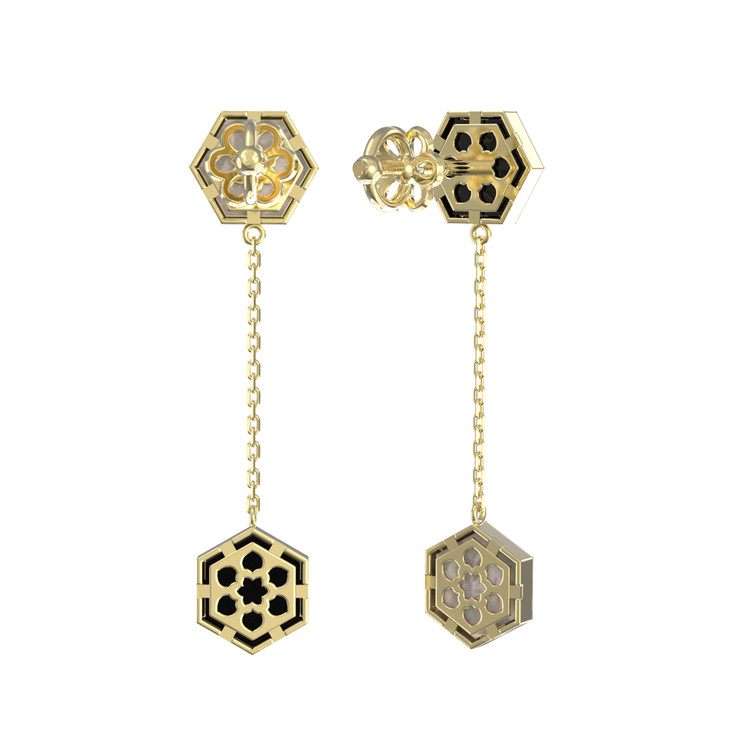 Серьги из лимонного золота 585 пробы c ониксом и перламутром