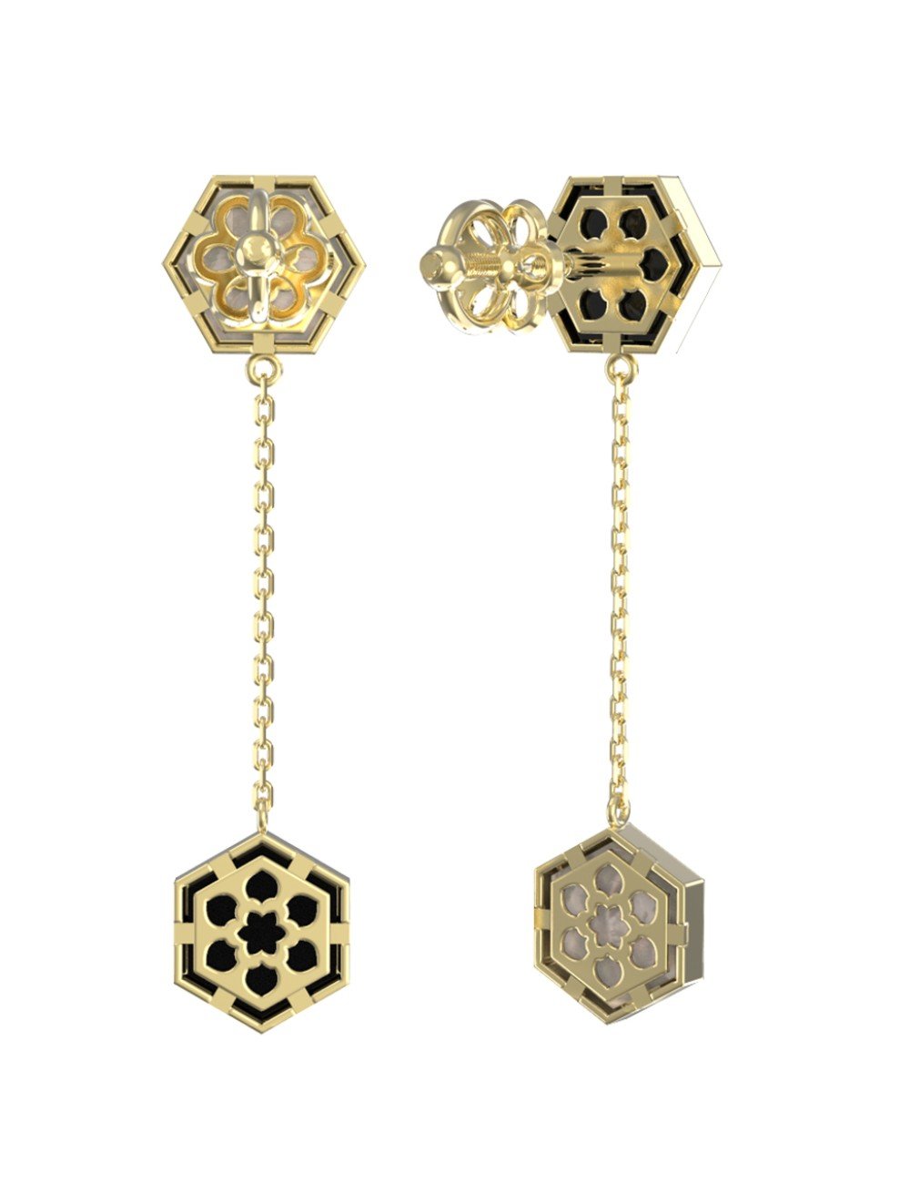 Серьги из лимонного золота c ониксом и перламутром