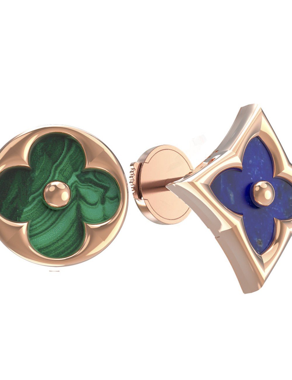 Серьги из золота c лазуритом и малахитом