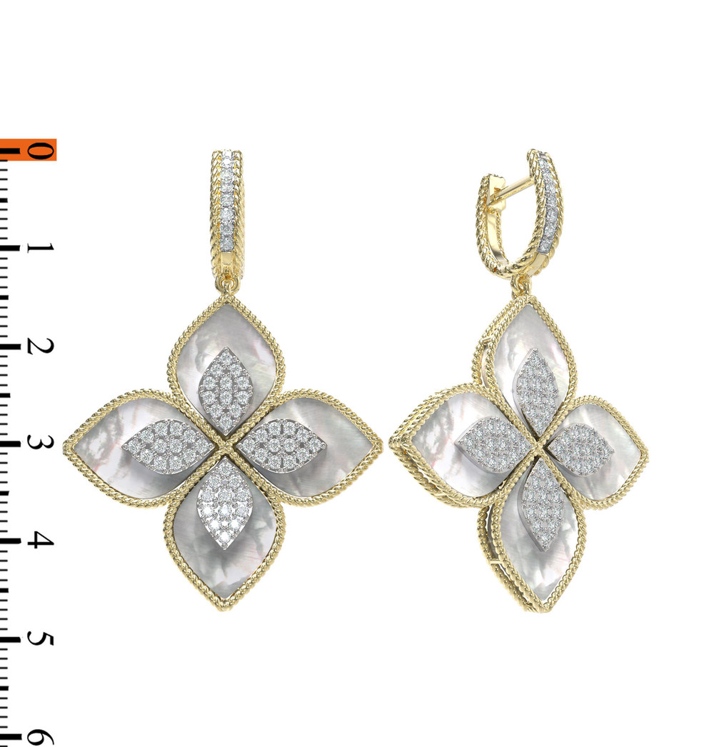 Серьги из лимонного золота 585 пробы c бриллиантами и перламутром