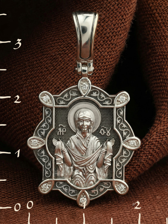 Нательная икона из белого золота 585 пробы c бриллиантами