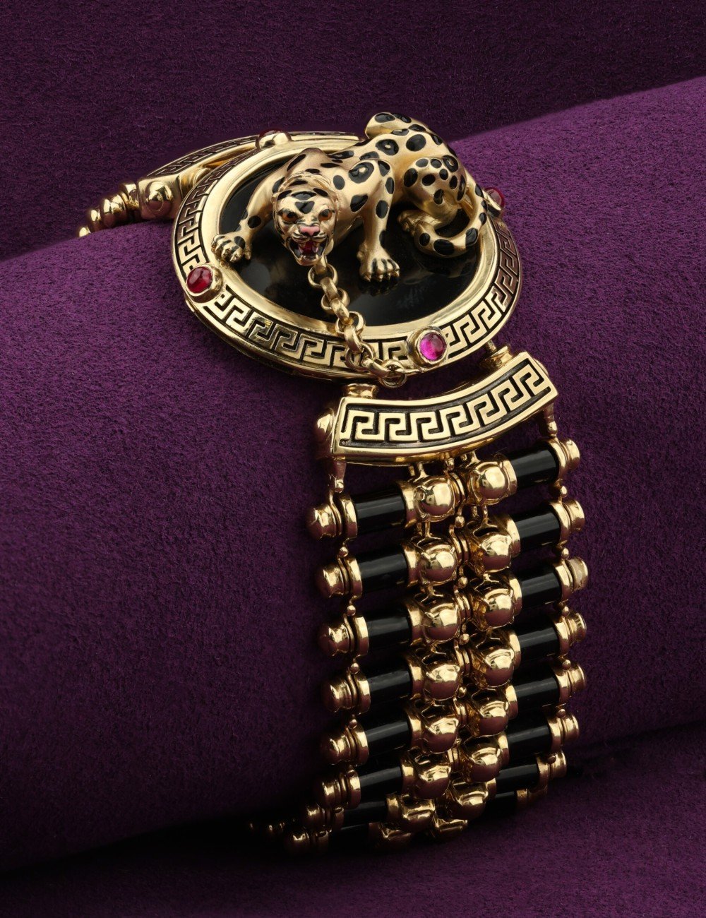 Браслет из лимонного золота c эмалью, ониксом и рубином