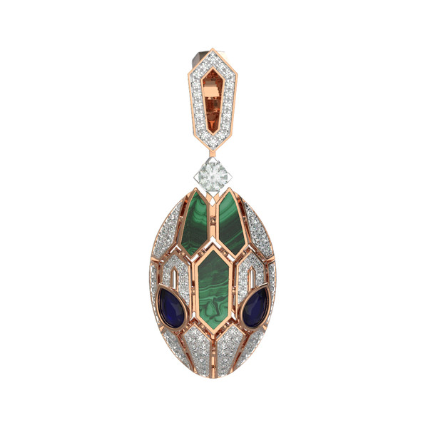 Подвеска из красного золота 585 пробы c бриллиантами, сапфиром и малахитом