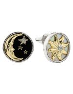 Серьги из белого золота c бриллиантами, ониксом и перламутром