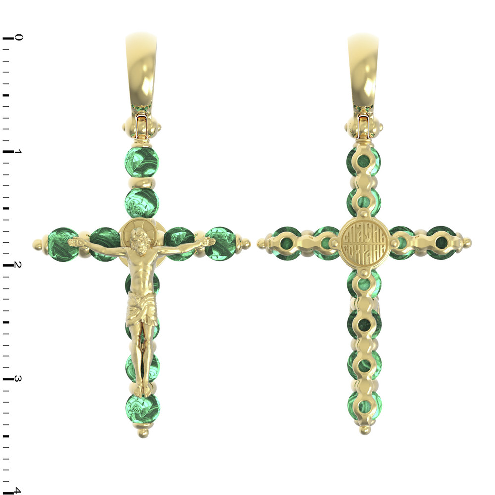 Крест из лимонного золота 585 пробы c малахитом