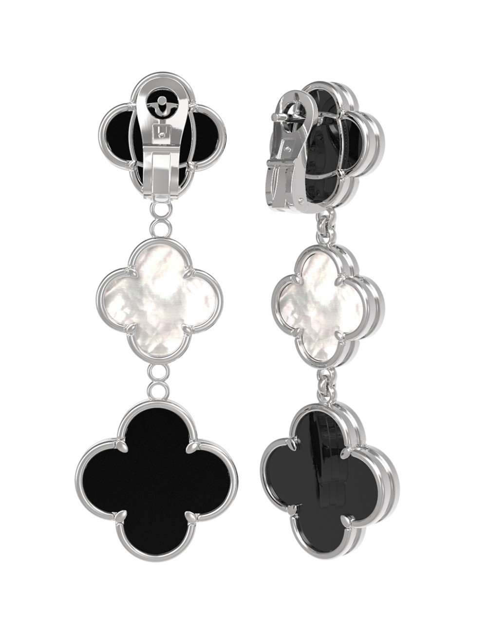 Серьги из белого золота c ониксом и перламутром