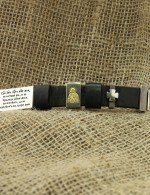 Браслет из серебра и золота c кожаным шнурком