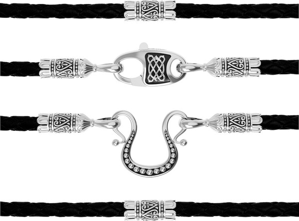 Цепь-шнурок кожа из белого золота 585 пробы c кожаным шнурком