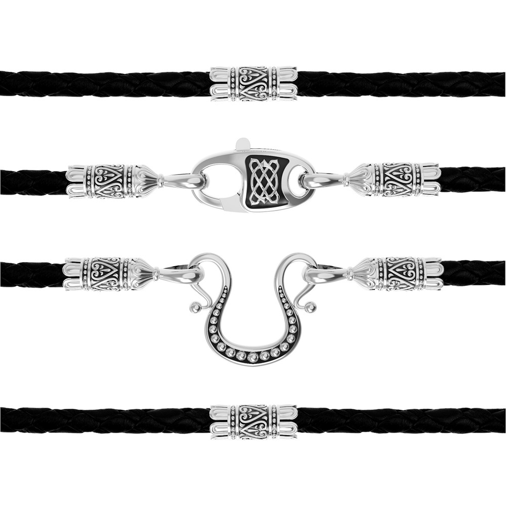 Цепь-шнурок кожа из белого золота 585 пробы c кожаным шнурком