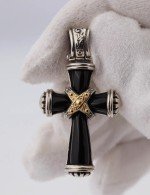 Крест из серебра 925 пробы и золота 750 пробы c ониксом и рубином