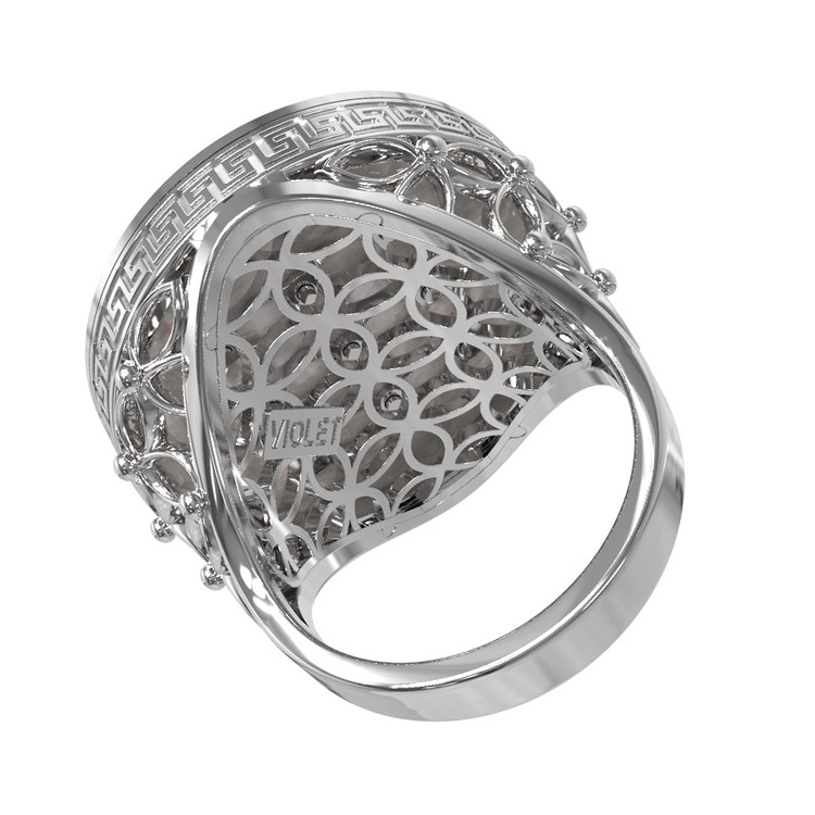 Кольцо из белого золота 585 пробы c эмалью и перламутром