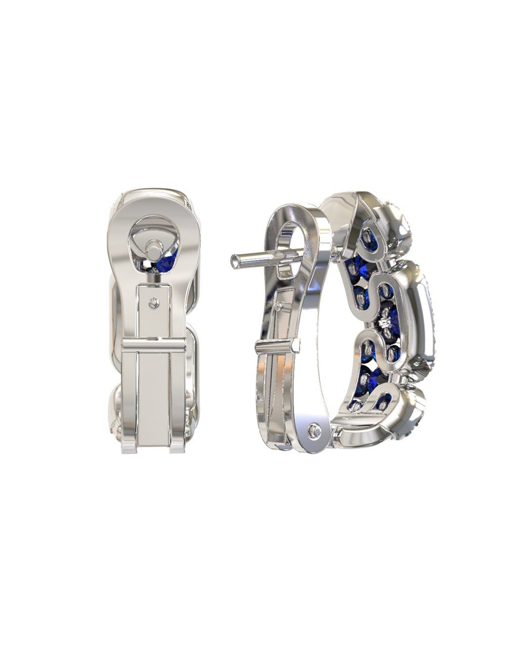 Серьги из белого золота c бриллиантами и сапфиром