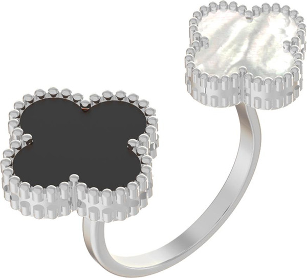 Кольцо из белого золота 585 пробы c ониксом и перламутром