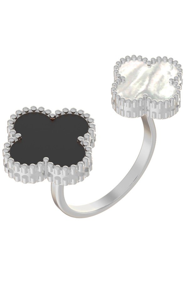 Кольцо из белого золота c ониксом и перламутром