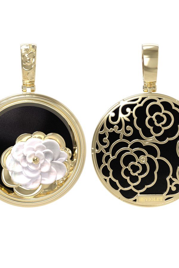 Подвеска из лимонного золота c ониксом и перламутром