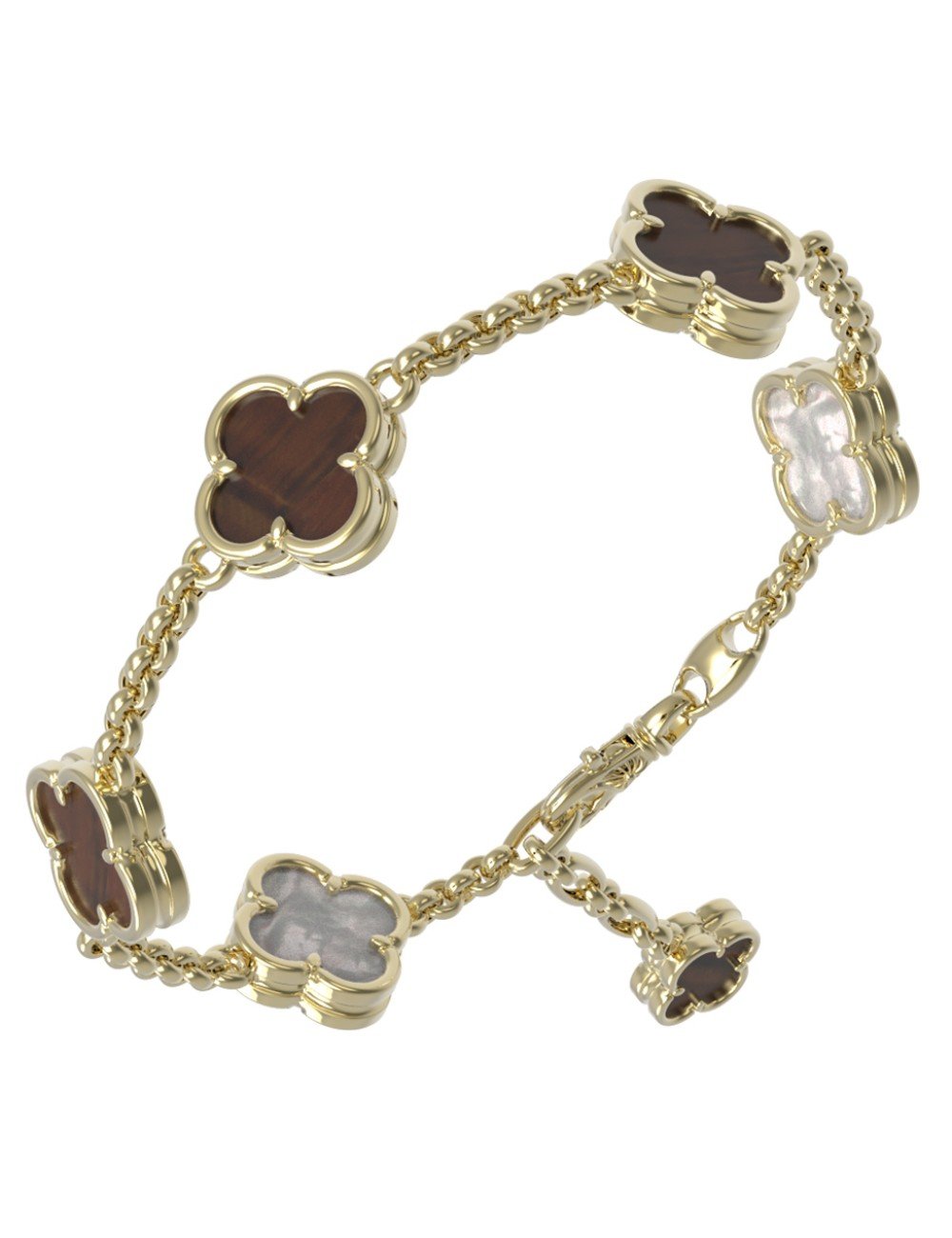 Браслет из лимонного золота c тигровым глазом и перламутром