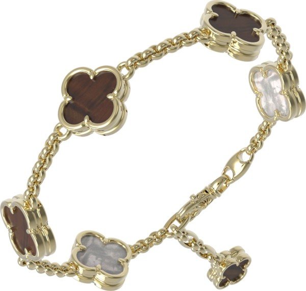 Браслет из лимонного золота c тигровым глазом и перламутром