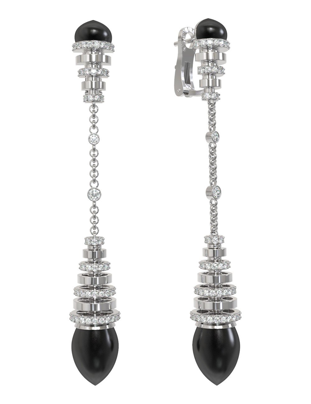 Серьги из белого золота c бриллиантами и ониксом