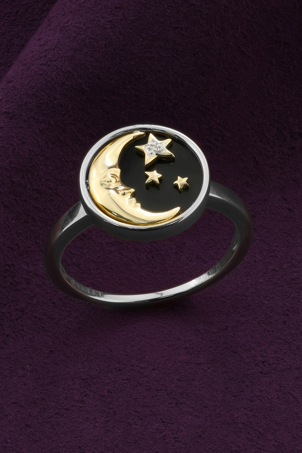 Кольцо из белого золота 585 пробы c бриллиантами и ониксом