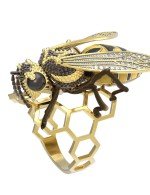 Кольцо из лимонного золота c эмалью и фианитом