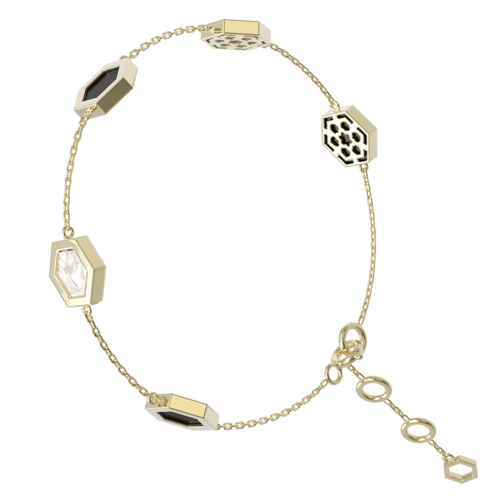 Браслет из лимонного золота 585 пробы c ониксом и перламутром