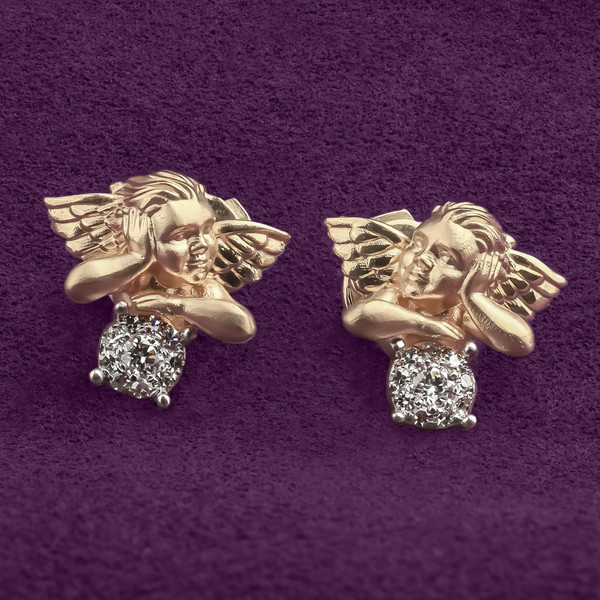 Серьги из лимонного золота 585 пробы c бриллиантами