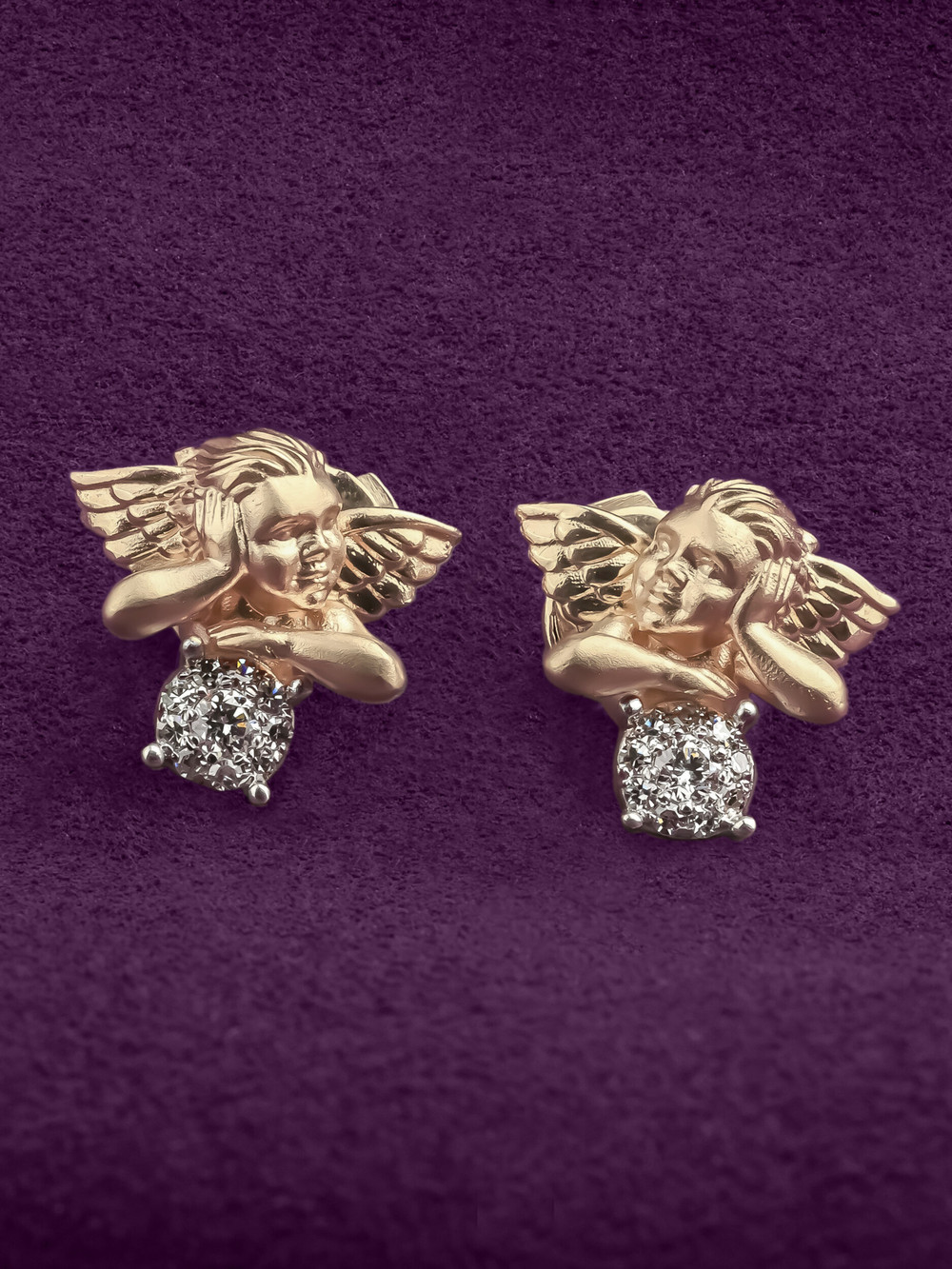 Серьги из лимонного золота 585 пробы c бриллиантами