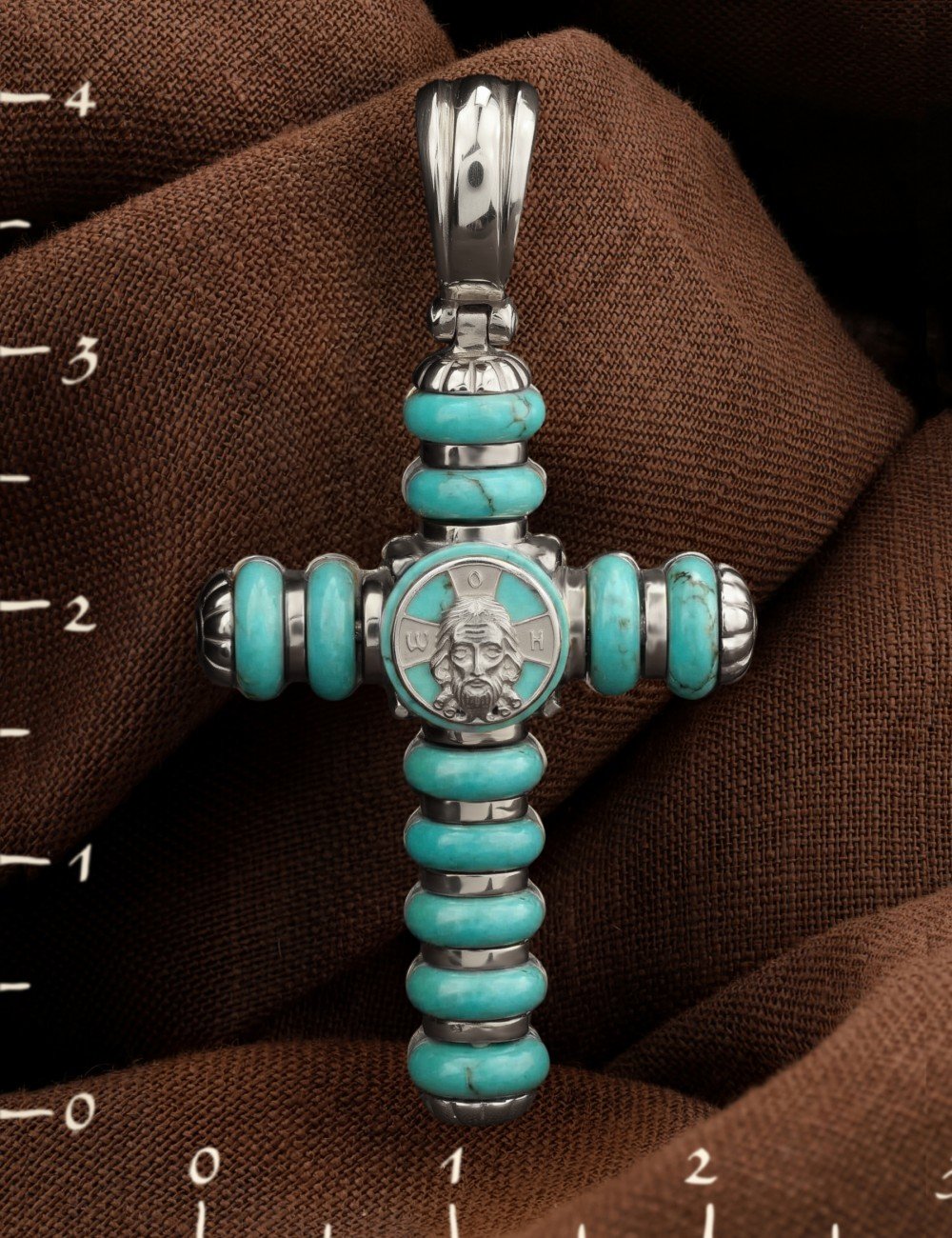 Крест из белого золота c бирюзой