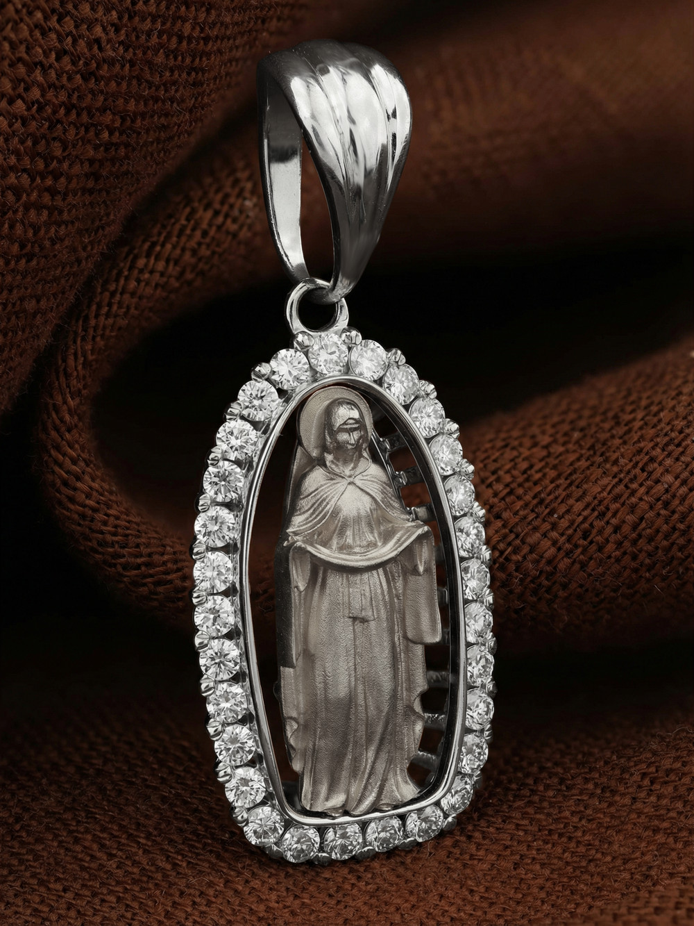 Нательная икона из белого золота 585 пробы c бриллиантами