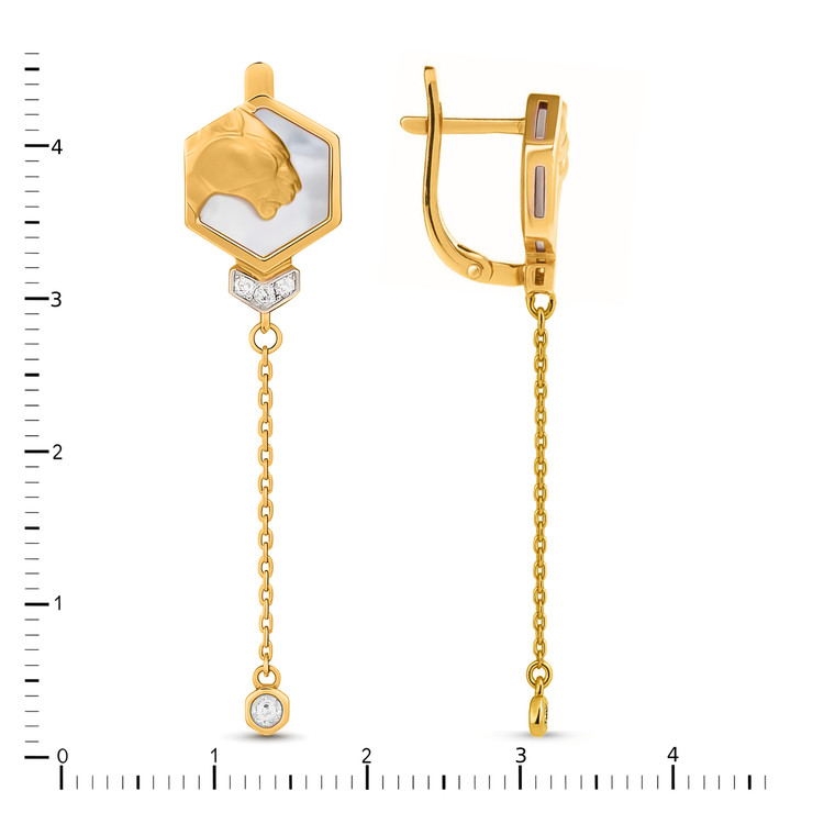 Серьги из лимонного золота 585 пробы c бриллиантами и перламутром