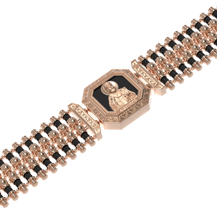 Браслет из красного золота 585 пробы c эмалью и ониксом