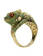 Кольцо из лимонного золота c эмалью и рубином