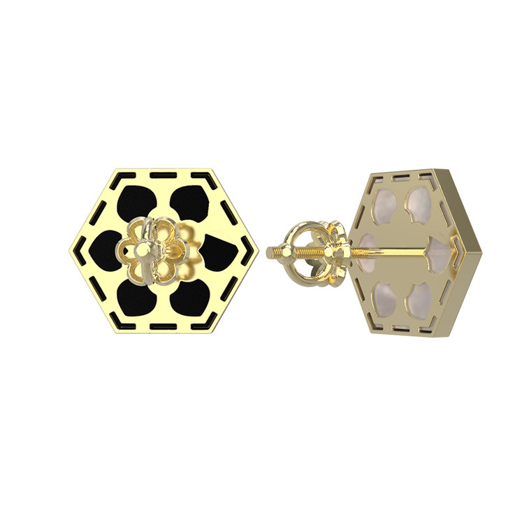 Серьги из лимонного золота 585 пробы c ониксом и перламутром