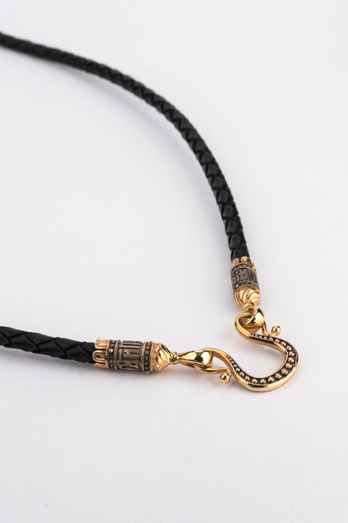 Цепь-шнурок кожа из красного золота 585 пробы c кожаным шнурком