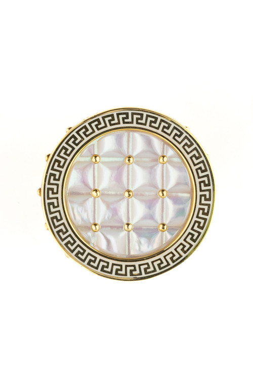 Кольцо из лимонного золота 585 пробы c эмалью и перламутром