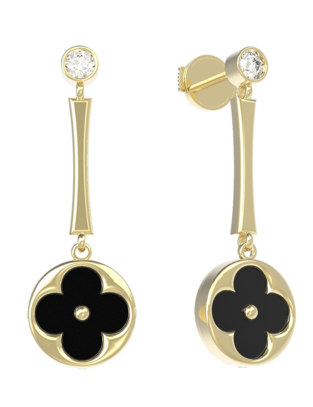 Серьги из лимонного золота c фианитом и ониксом