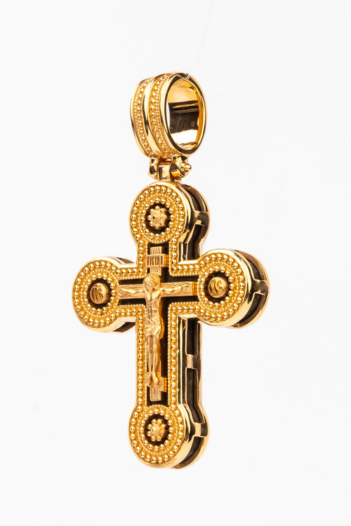 Крест из красного золота 585 пробы c эбеновым деревом
