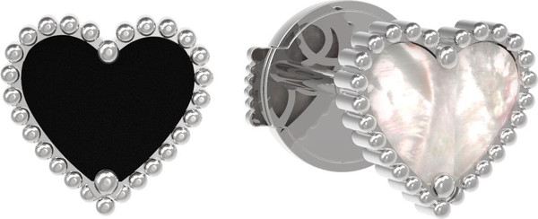 Серьги из белого золота 585 пробы c ониксом и перламутром