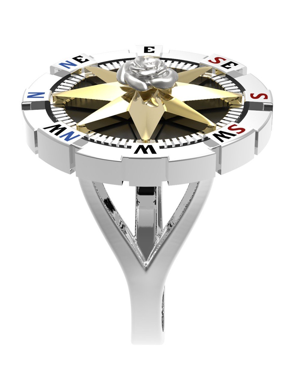 Кольцо из белого золота c эмалью и ониксом