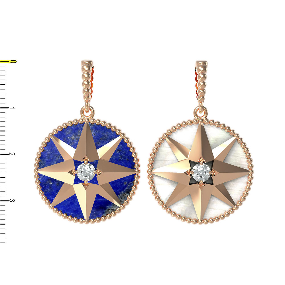 Подвеска из красного золота 585 пробы c фианитом, лазуритом и перламутром