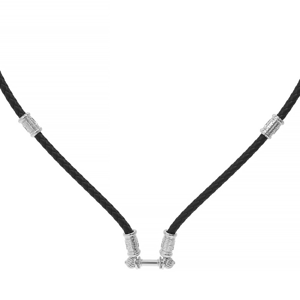 Цепь-шнурок кожа из белого золота 585 пробы c кожаным шнурком