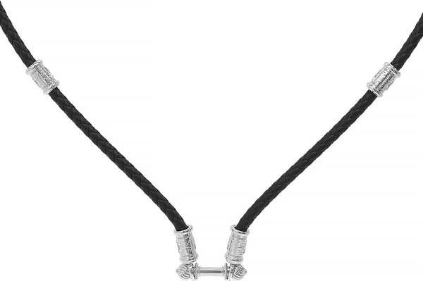 Цепь-шнурок кожа из белого золота 585 пробы c кожаным шнурком