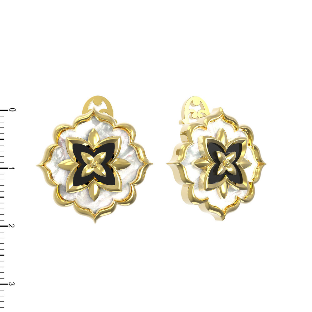 Серьги из лимонного золота 585 пробы c ониксом и перламутром