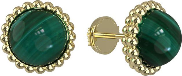 Серьги из лимонного золота 585 пробы c малахитом