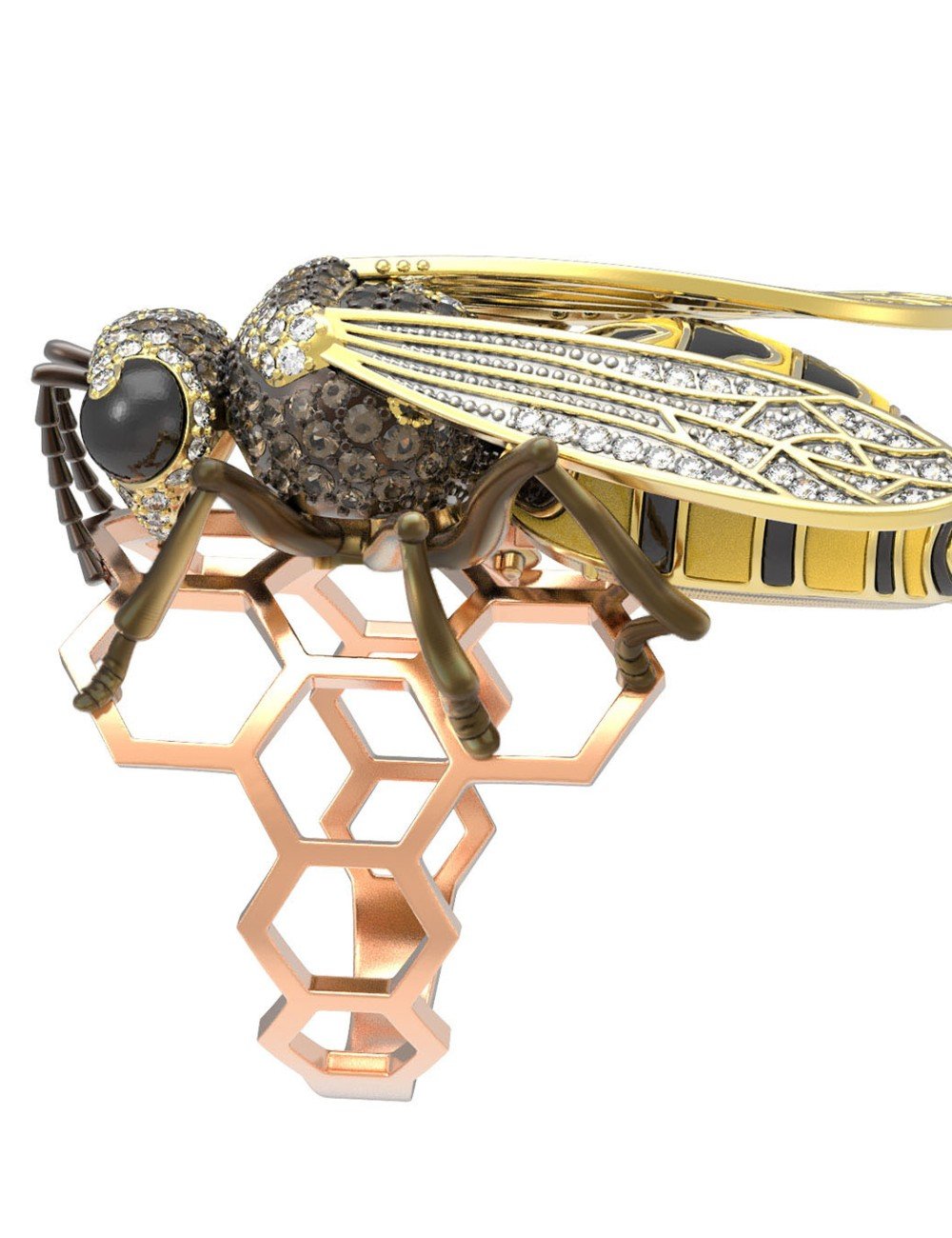 Кольцо из золота c эмалью и фианитом