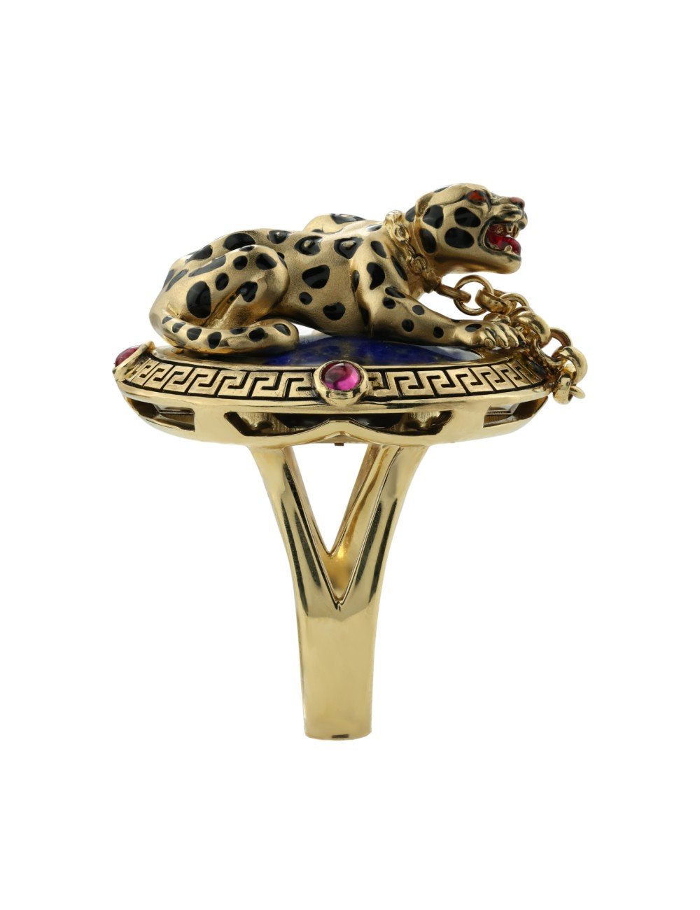 Кольцо из лимонного золота c эмалью, рубином и лазуритом