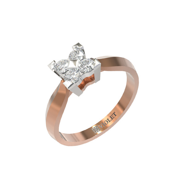 Кольцо из красного золота 585 пробы c бриллиантами