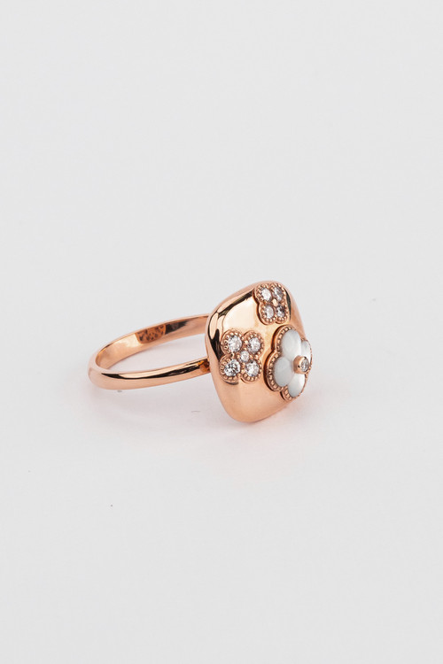 Кольцо из розового золота 585 пробы c бриллиантами и перламутром