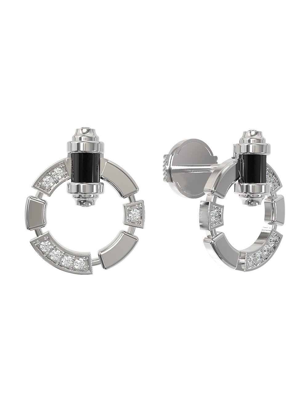 Серьги из белого золота c бриллиантами и ониксом