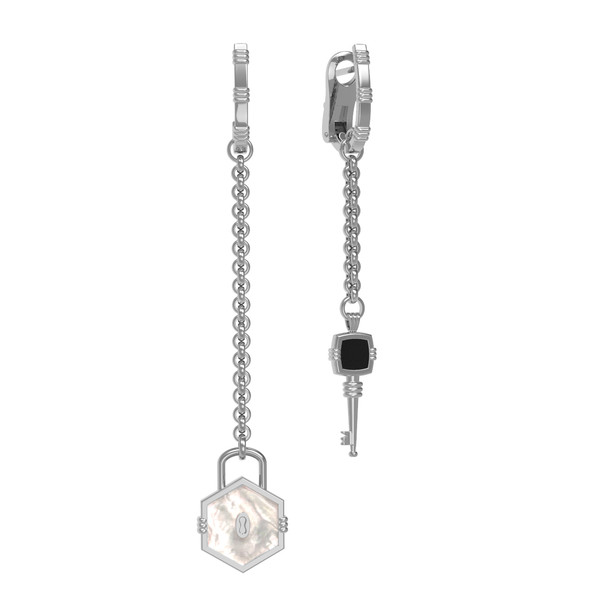 Серьги из белого золота 585 пробы c ониксом и перламутром